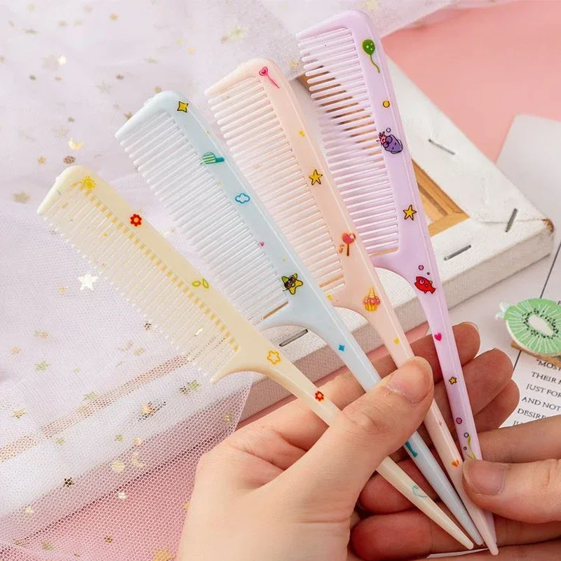 Printed Children's Comb Set for Girls Cartoon Cute and Portable Small Comb Design with Fine Teeth and Pointed Tail Comb