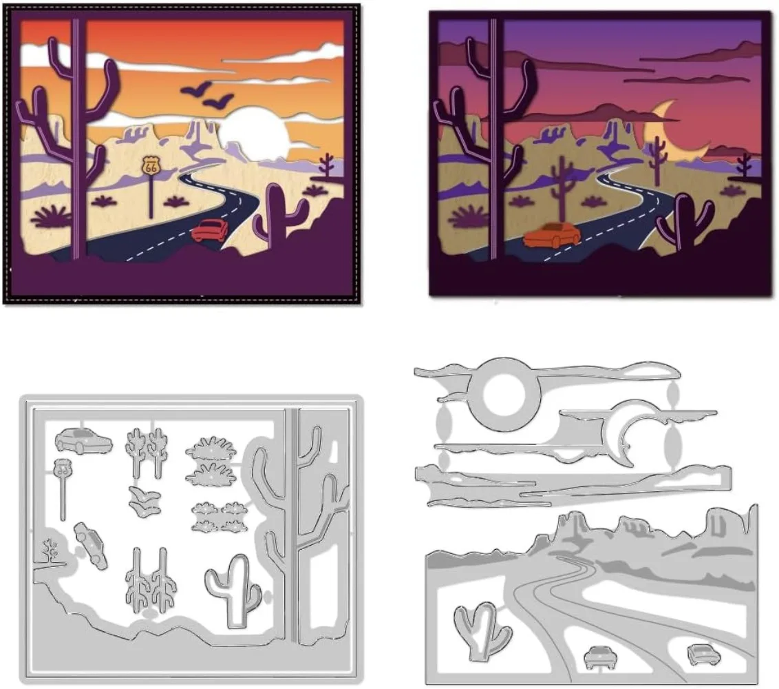 

Sunset Night Sky Cutting Dies Card Making Highway Desert Trip Cut Stencil Carbon Steel Die Cuts Card Scrapbooking Embossing