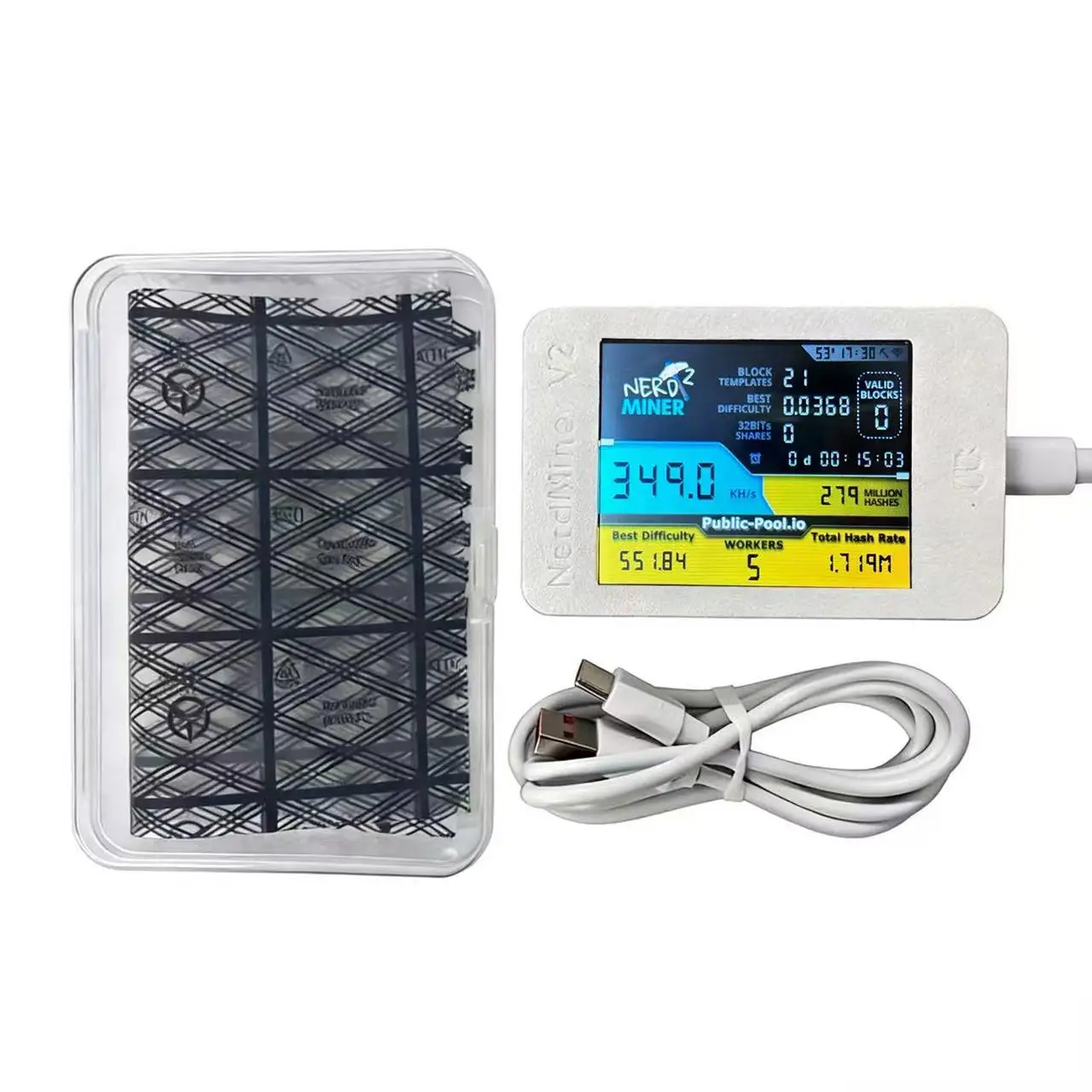 

NMMiner NerdMiner V2 Hashrate Lucky Miner ESP32 2.8 inch Smart Display Crypto Solo Lottery 350KH/s Bitcoin | white