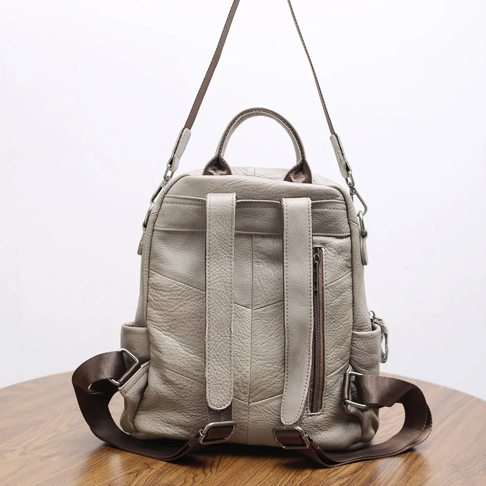 カジュアル本革女性バックパックファッションレディースダブルショルダーバッグ固体パターン牛革旅行バッグパック
