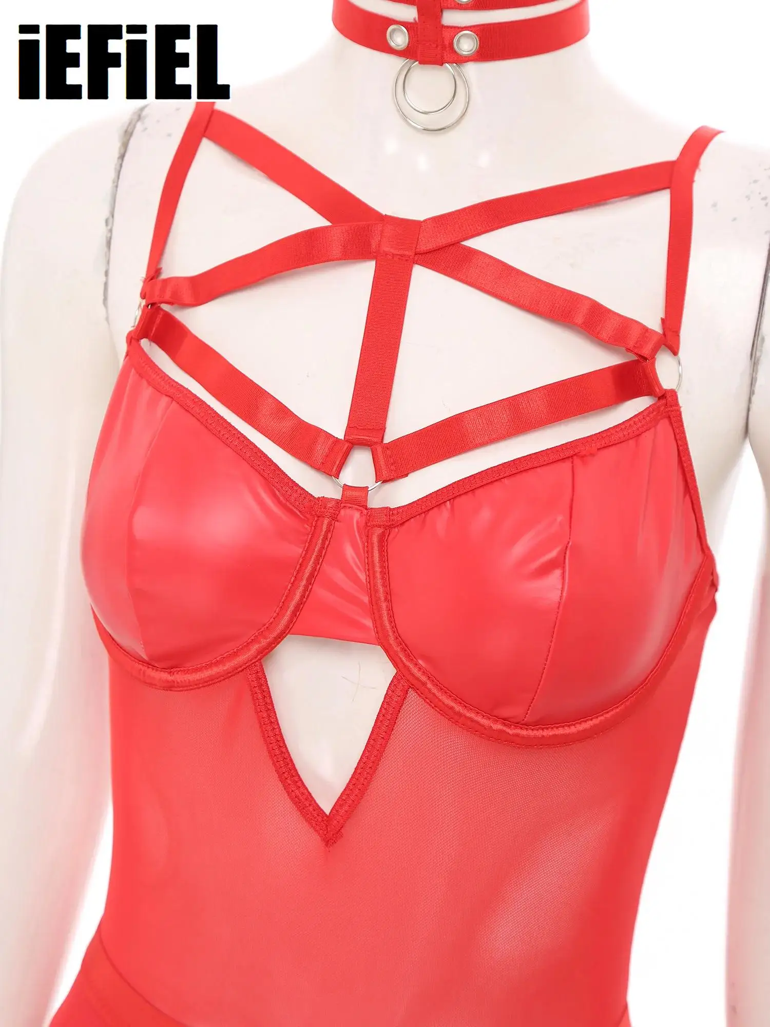 

Женское нижнее белье, костюм из искусственной кожи, прозрачная сетка, лоскутное ночное белье, сетчатое платье макси с разрезом, чашка на бретелях, бюстгальтер на косточках, боди, колье, повязки на бедрах