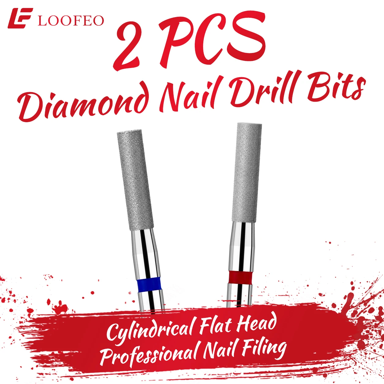 Flat-top Cylinder Diamond Nail Drill Bit Set 2pcs Medium Fine Grit Milling Cutter for Manicure Nail File Cuticle Burrs Remove
