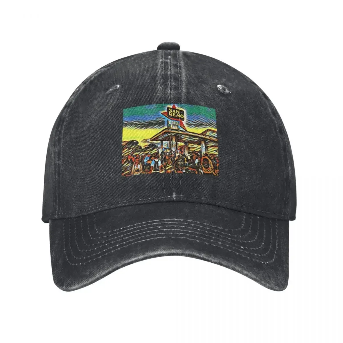 Gorra de béisbol con diseño artístico del Festival del Bar del Hotel San Remo de Glastonbuy, gorras de rugby, sombrero de caballero, ropa de golf para mujer, ropa de golf para hombre