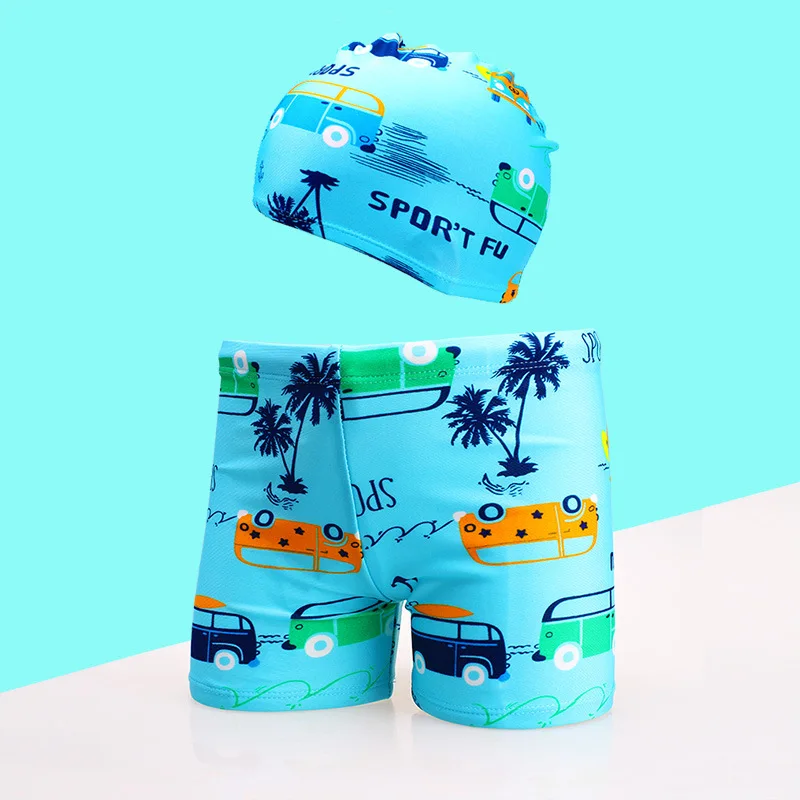 Boys Swimming Trunks 1-8Years Children\'s Swimwear Kids Swimsuit Dinasour Boys Swimwear Trunks with Hat DS29