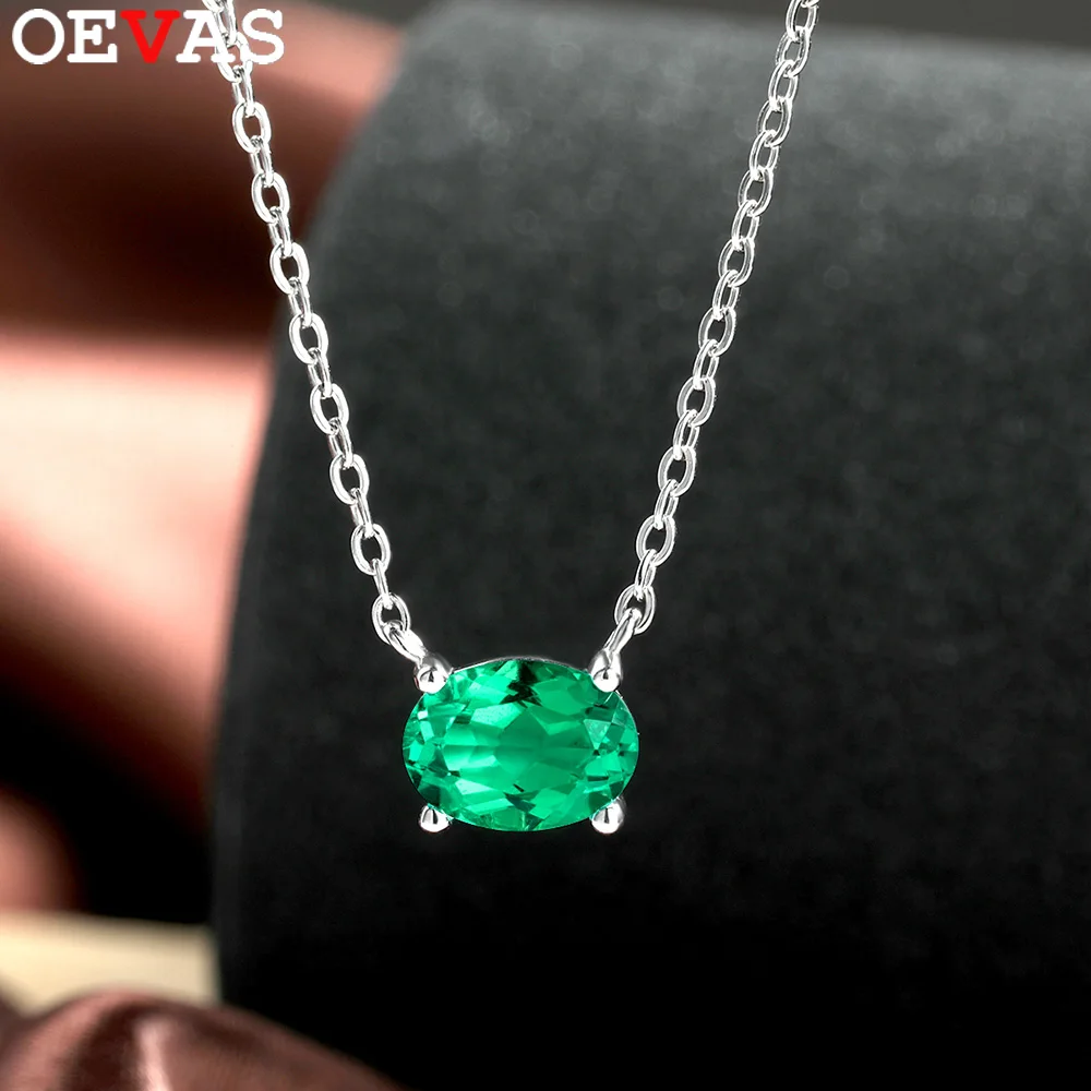 

OEVAS 1CT 2CT Oval Lab Grown Colombian/Zambian Emerald Gemstone Necklace for Women S925 Silver Party Fine Jewelry Gift