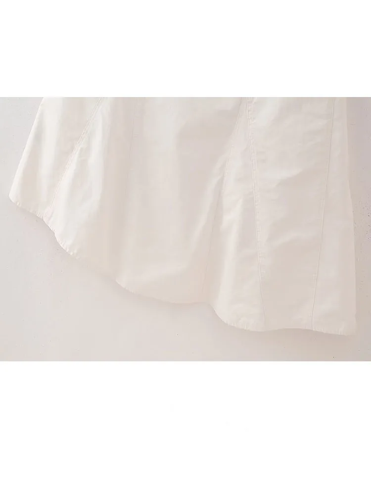 ชุดสูทผู้หญิงแฟชั่นใหม่ เสื้อกั๊กแขนกุดคอปกพับได้ มีกระเป๋า ผ้าสีพื้น + กระโปรงทรงเอไลน์แบบซิปยาวปานกลาง ดีไซน์หรูหรา