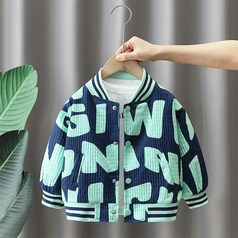 

Boys Bomber Jacket Kids Outerwear Boys' Letter Baseball Uniform Coats for Spring Autumn Thick Children V-Neck Casual Top