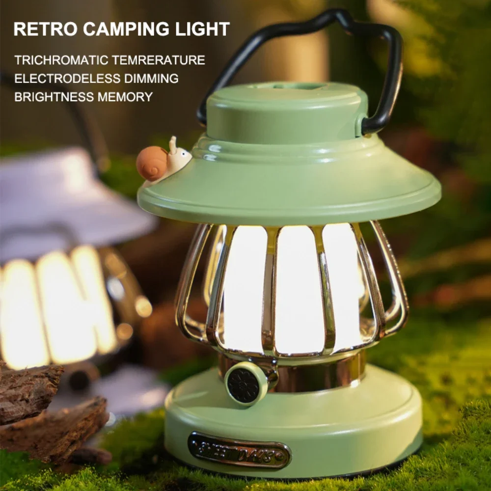 

Retro Camping Lantern 3 Colors Stepless Dimmable Table Lamp Portable Tent Ambient Light Outdoor Emergency Work Lamp For Fishing