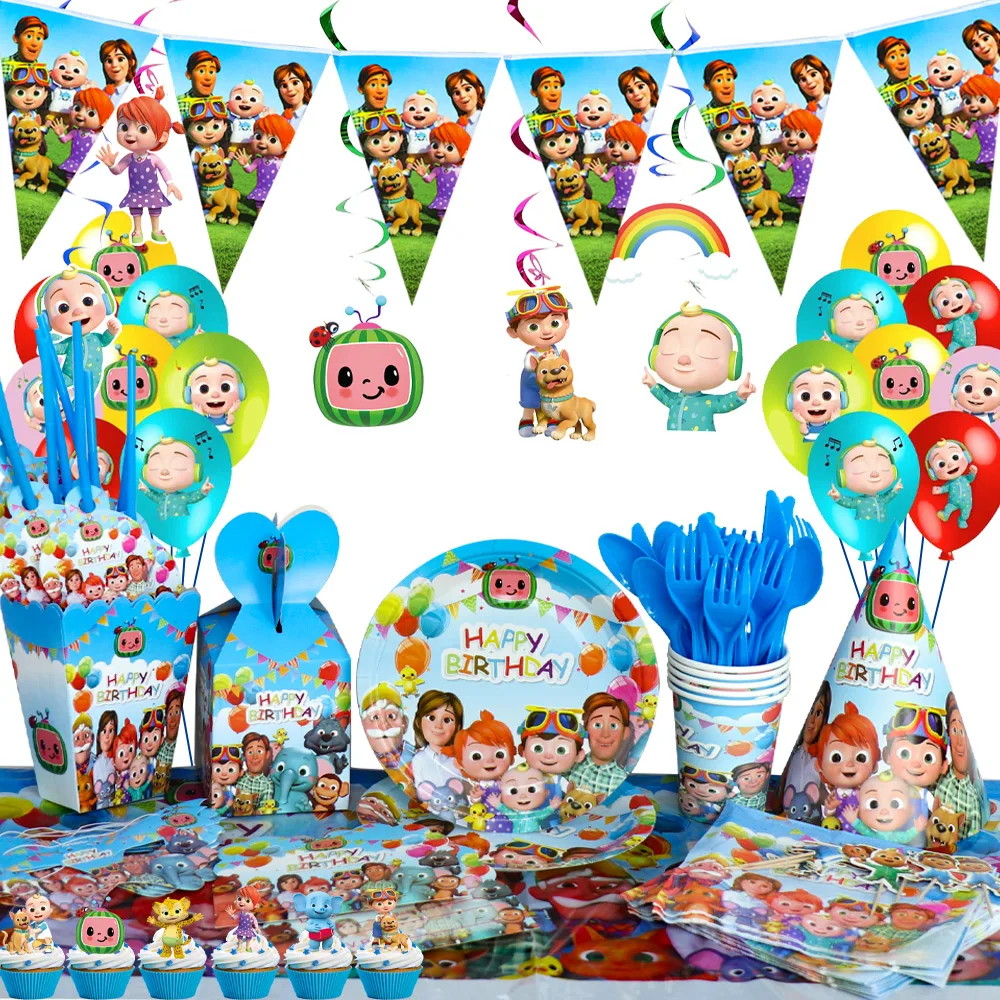 Decoraciones de fiesta de cumpleaños con temática de melón de dibujos animados para niños, vasos, platos, servilletas, globos, mantel para niños, suministros para Baby Shower, JJ