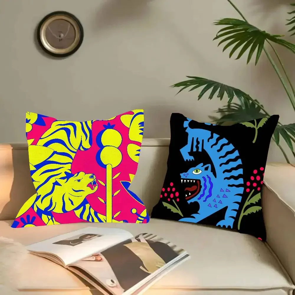 Ancient Egypt Colorful Abstract Tiger Leopard Pillow Case Fashion Square Pillowcase Bedroom Sofa Room Ins Decoration Leisure