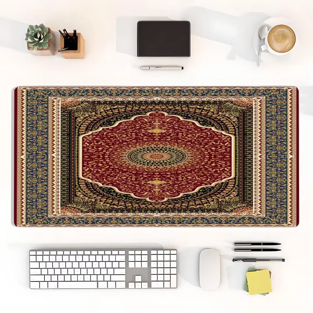 Black Gold Round Flower Center Rug Gaming Desk Mat Palace Retro Style Durable Hemmed Edge Precise Control Non-Slip Mouse Pad