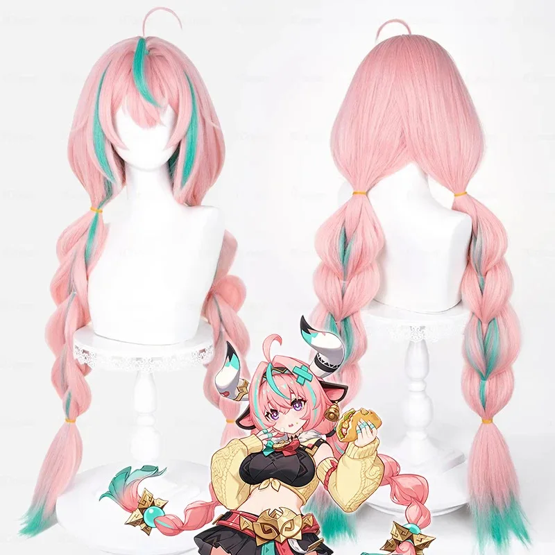 

Genshin Impact Cos Long Braid Pink and Green Mixed Hair Costume Hair with Bangs for Women Adult Halloween Varesa Cosplay wig2025