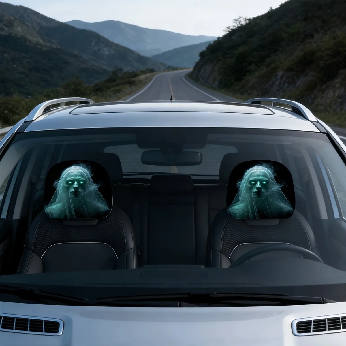 Ghost Bride Car Headrest Covers 2pcs, Comfortable & Durable, Car Atmosphere Headrest Covers