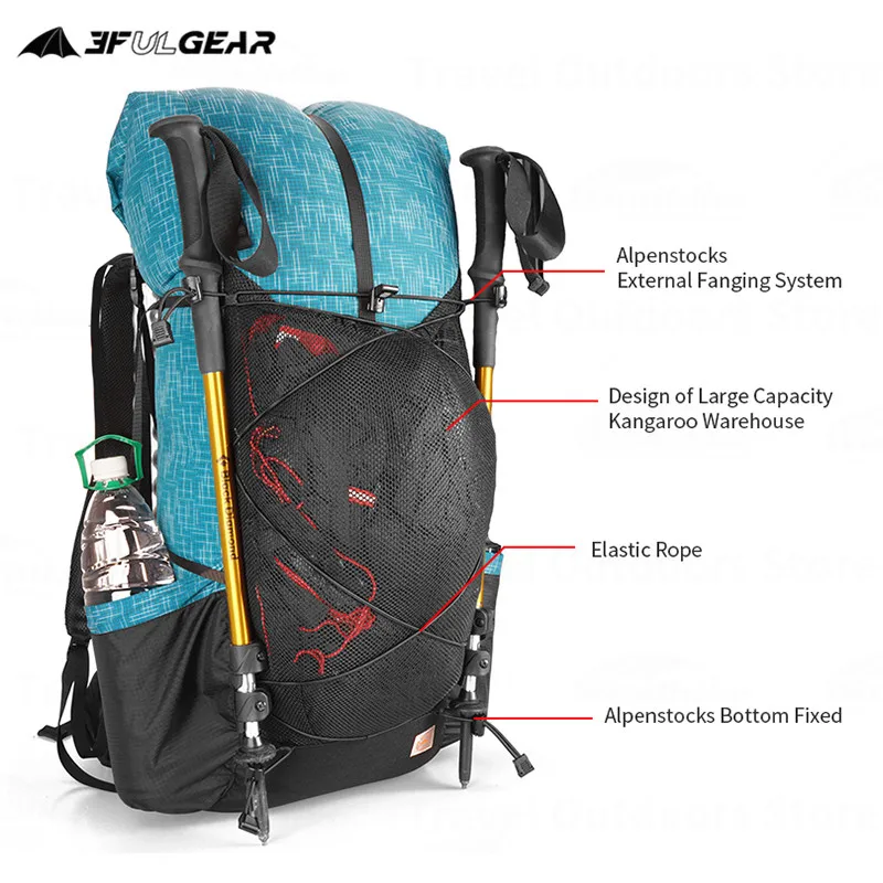 Imagem -03 - Gear-mochila de Acampamento Ultraleve para Homens e Mulheres Bolsa de Esporte ao ar Livre Impermeável Nylon Respirável Moda Qidian2.0 40l Plus 16l 3f ul