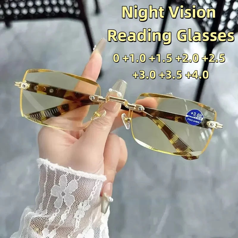 

New Fashionable Frameless Night Vision Reading Glasses High Definition Anti Blue Light Brightening and Edge Cutting Glasses