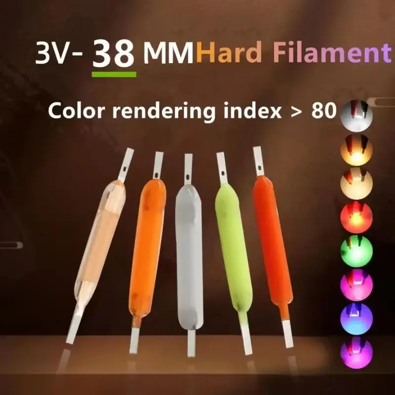 10PCS Per Box 3V 38mm Multicolour COB LED Filament For Edison Bulb Lamp Incandescent Light Diode Accessories Holiday Lighting
