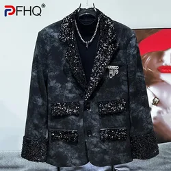 PFHQ Niche Design Men's Blazer Sequin Design Single Breasted Tailored Collar Autumn Trendy Male Suit Jacket Personalized 21Z6313