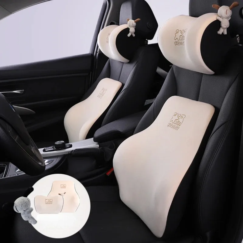 Car Neck Pillow Protective Lumbar Back Support Breathable Memory Foam Car Headrest Cushion Relieve Stress Car Interior Accessori