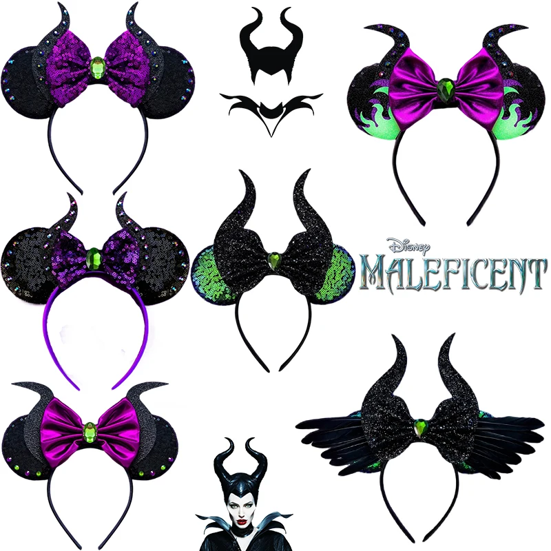 

Disney Maleficent Headbands For Girls Cosplay Horns of Witch Bow Hair Accessories Women Black Feather Ears Hairband Kid Festival