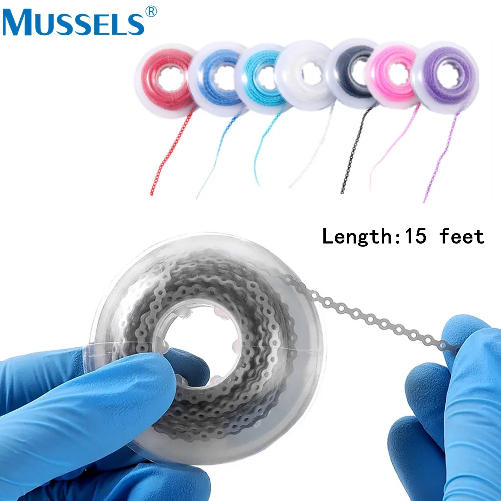 15 Feet Dental Orthodontic Elastic Power Chain Rubber Bands Long Short Continuous Closed Ultra Powerchains for Braces Dentistry