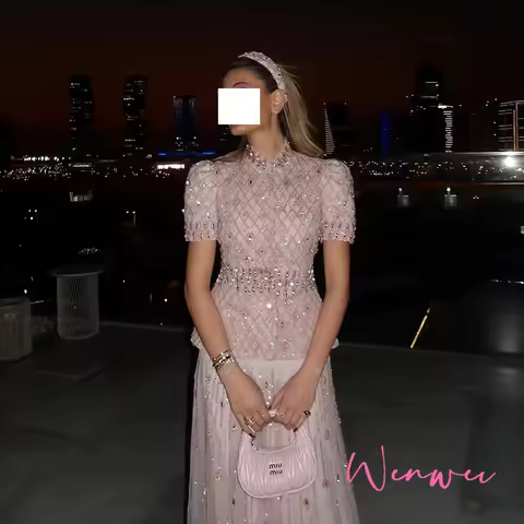 E.C.S. Exquisite Elegant Party Dress Luxury Evening Gowns Customize Prom Dress Crystal Beading Straight Dress