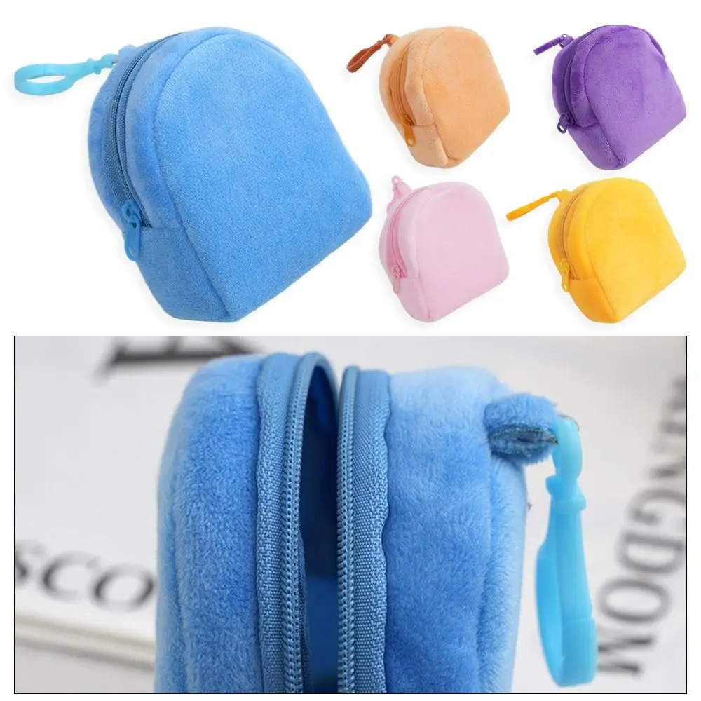 

1Pcs Mini ID Card Bag Schoolbag Coin Purse Pure Color Plush Coin Bag Keychain Candy Cute Wallet for Women