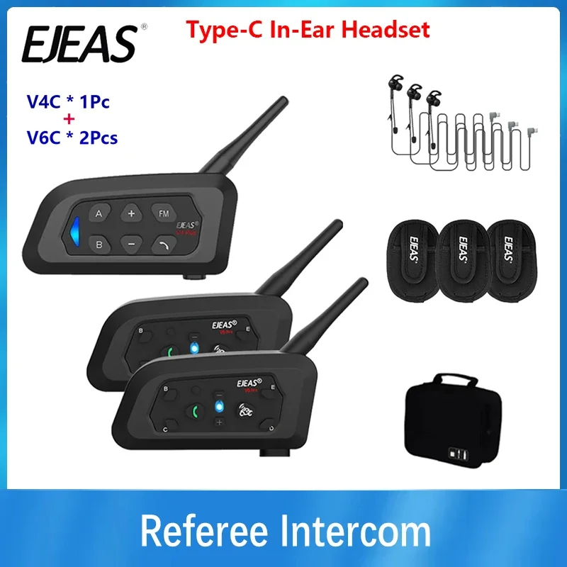 

EJEAS V4C PLUS + 2 шт. V6C PRO 3 пользователя-вкладыши для рефери, гарнитура для внутренней связи, футбольная конференция1, 200 м, полнодуплексный Bluetooth-переговорник