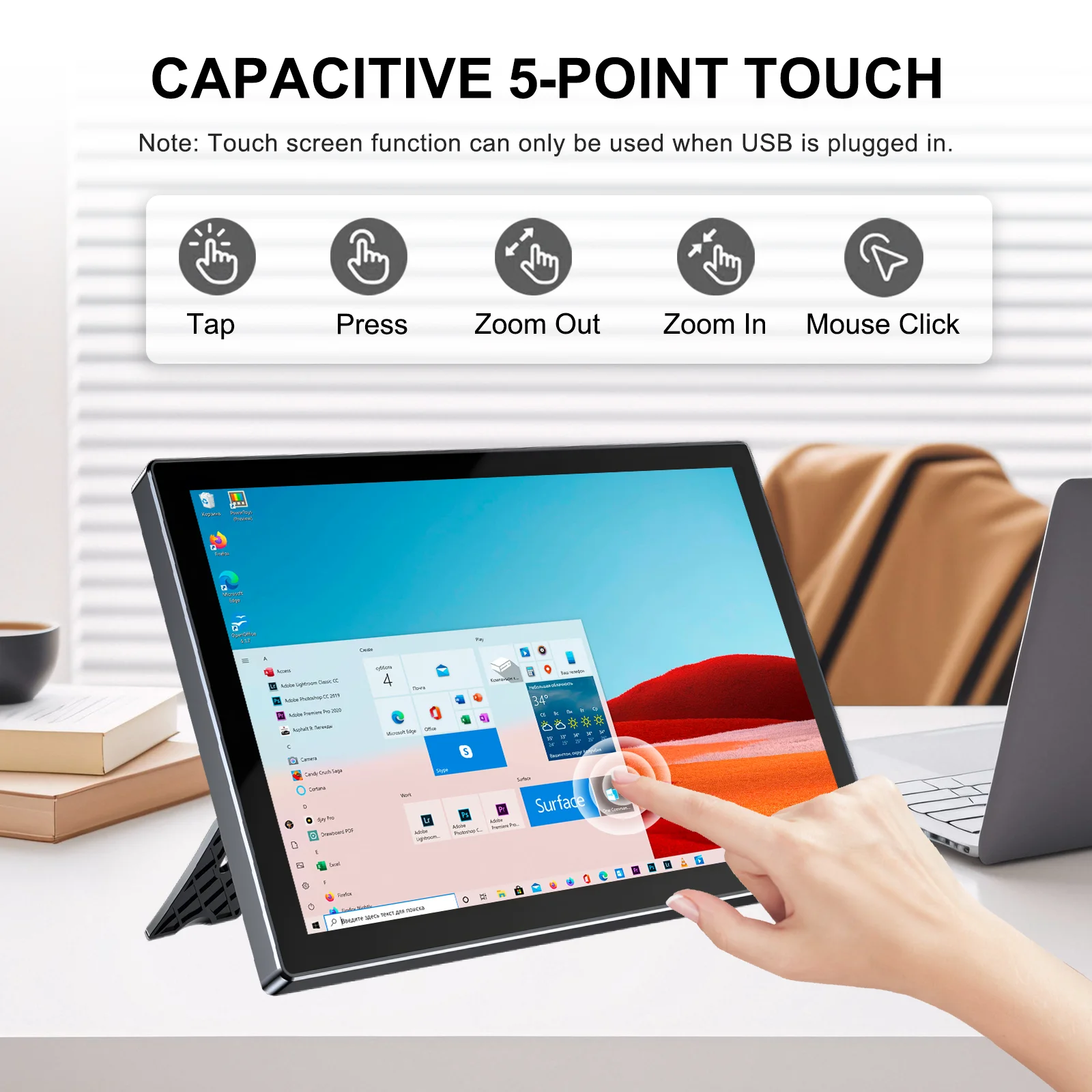 Monitor de toque de 10.1 polegadas 60Hz IPS 1920*1200 Suporte para tela sensível ao toque para PC Laptops Carro Systeam VESA 75*75mm Segundo display