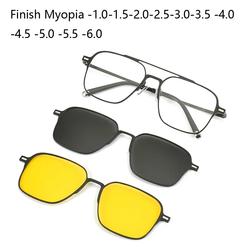 

Myopia 7009 2 IN 1 Polarized Magnet Sunglasses Night Vision Clip On Glasses Square Optic Spectacle Eyeglass Metal Frames