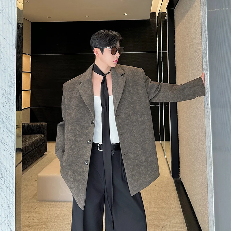 2024 Autumn Winter New Male Suit Jacket Retro Graffiti Painting Single-piece Blazers High-end Handsome Fashion Belt Suit Jackets image 5