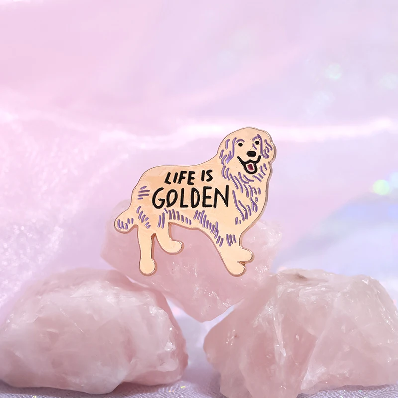 Life Is Golden Enamel Pin Happy Golden Retriever Brooch Lapel Backpack Badge Loves Dogs Jewelry Gift For Friends