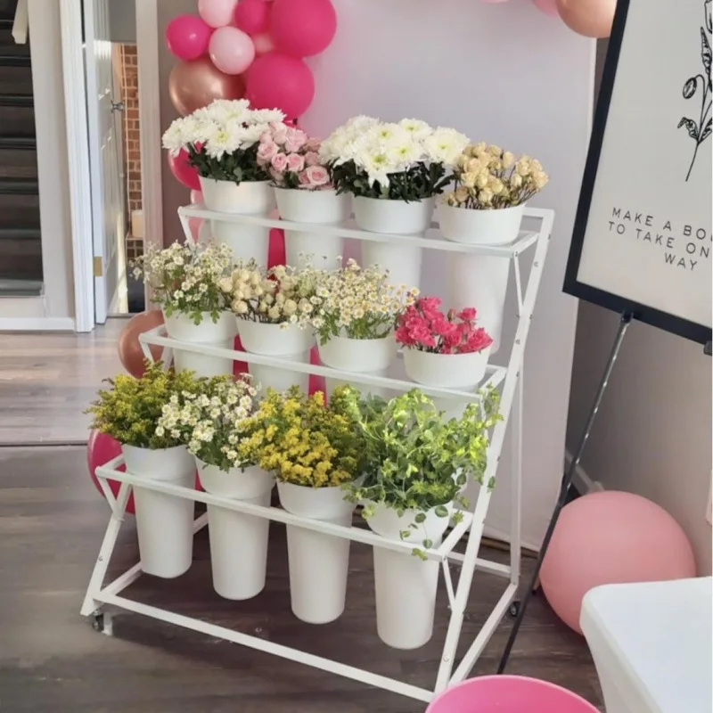Movable stepped wrought iron multi-layer flower shop flower stand