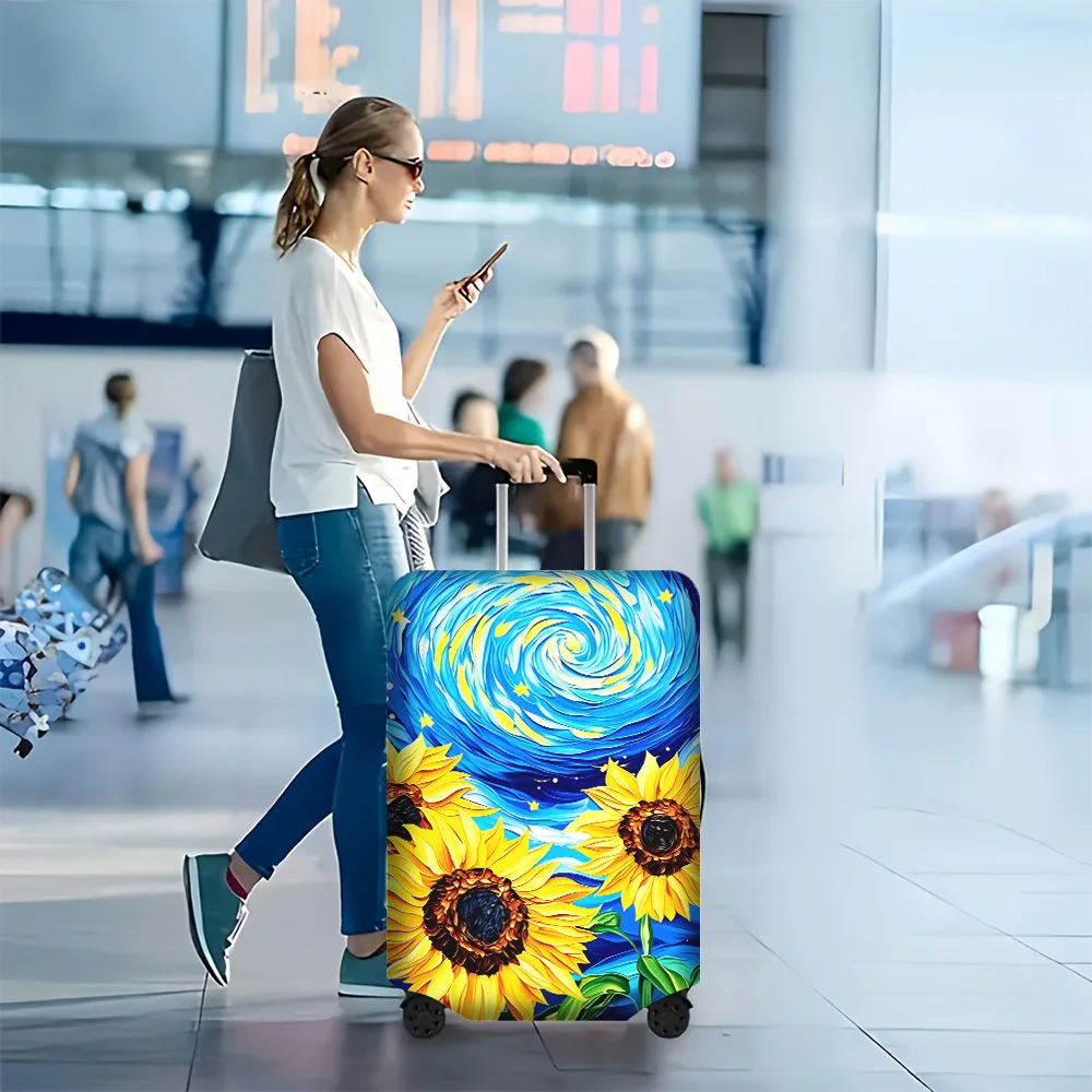 

1PC Van Gogh Style Sunflower Print Luggage Cover for luggage sizes 18-32 inches; dust and elastic travel accessories to effec