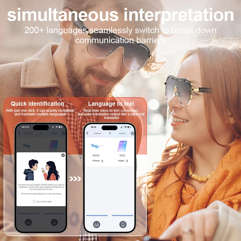 AI Translation Glasses with ENC Dynamic Noise Reduction Real-Time Subtitles Bilingual Communication Video Translation Function