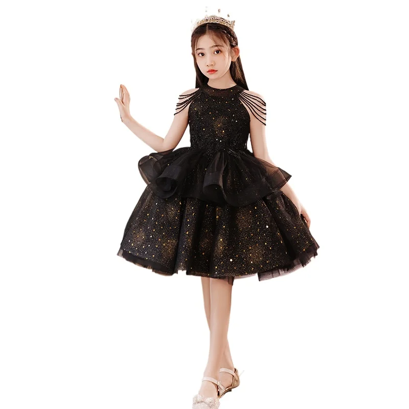 

Детская одежда для девочек, элитное платье принцессы для выступлений на фортепиано для маленьких девочек с цветочным узором, детские платья