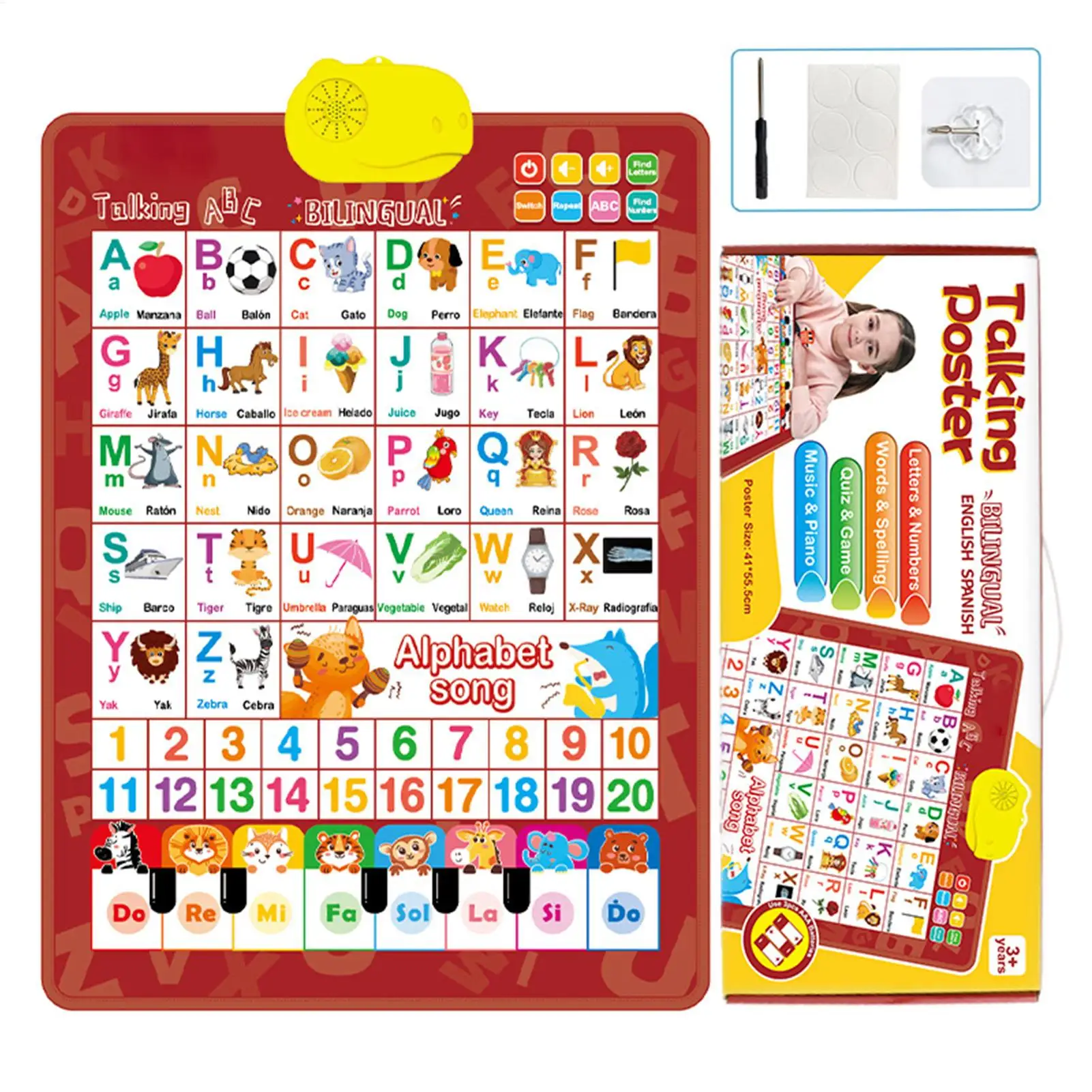 Tableau mural de l'alphabet, jouet espagnol-anglais, affiche de musique de Piano parlant pour enfants garçons filles de 1 à 6 ans, fêtes d'anniversaire et de vacances