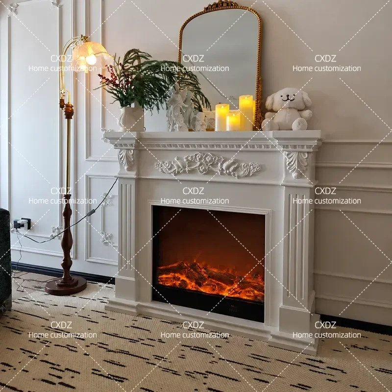 French retro solid wood fireplace cabinet simple living room entrance entrance simulated flame American light luxury