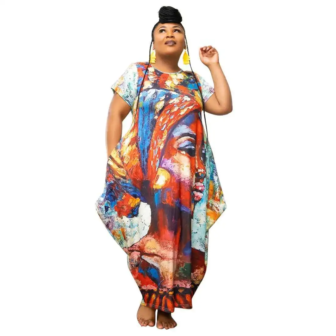 

Women's N7514 Positioning Print with Pockets Large Loose Plus Large Dress Women Prom 2025 Party Summer Elegantes Casual Y2k