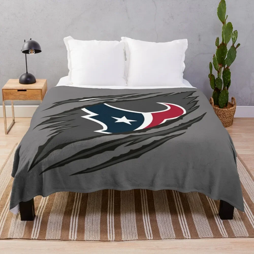 

Ripped Houston Logo Throw Blanket Polar Bed covers Single Fashion Sofas Blankets