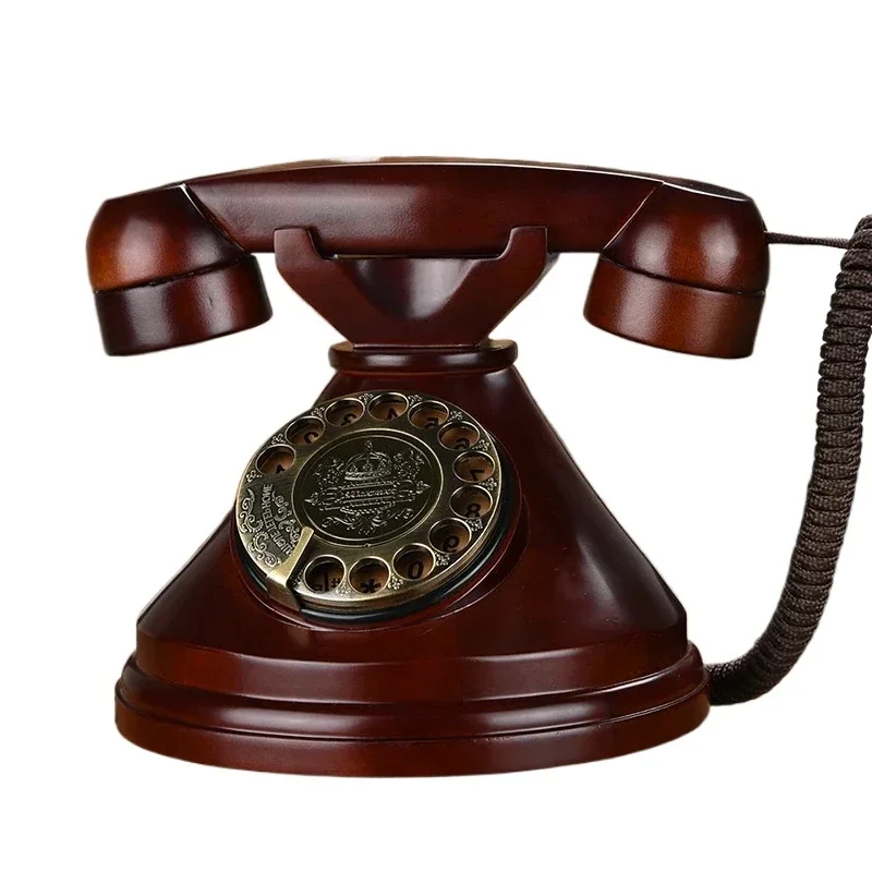 B-M Solid Wood Retro Rope Phone Chinese Antique Style Land Wire Retro Mechanical Double Clock Version Home Office