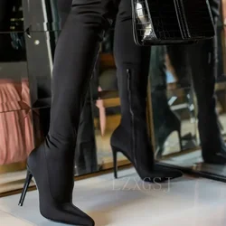 Black Fashion Over the Elastic Knee Boot Cover Heel High Heels 10CM Thin Heels Side zipper Women Shoe Zapatos Mujer Botas ladies