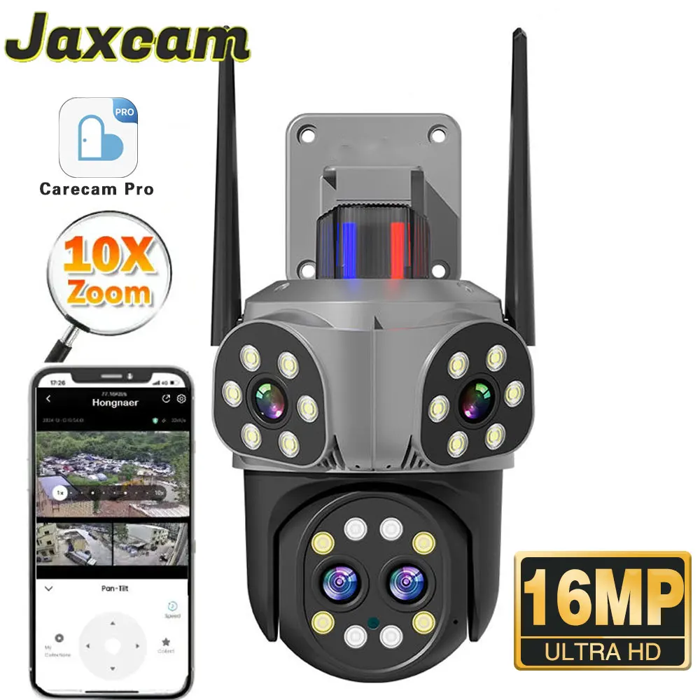 

﻿ 16 МП 8K Wi-Fi IP-камера для наружного видеонаблюдения с тремя экранами, 4 объективами, 10-кратным PTZ-зумом, цветным ночным видением и двусторонней аудиосвязью