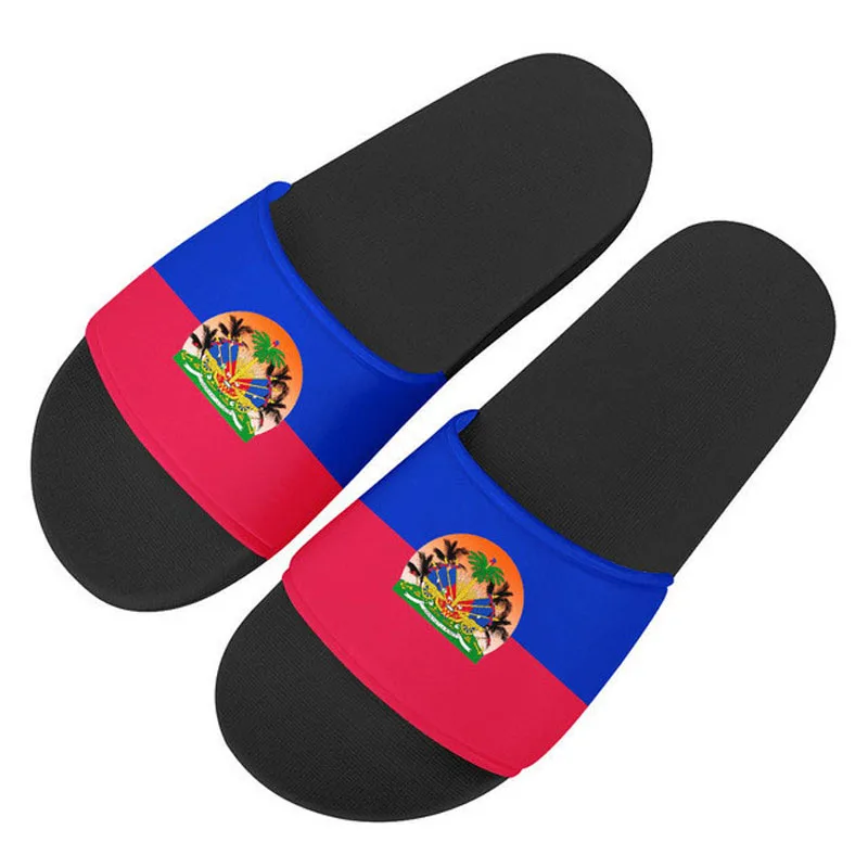 

Haiti Flag Designer Beach Shoes Men Slippers Sandals Summer House Flip Flops For Couples Casual Chaussures Femme Women Slides