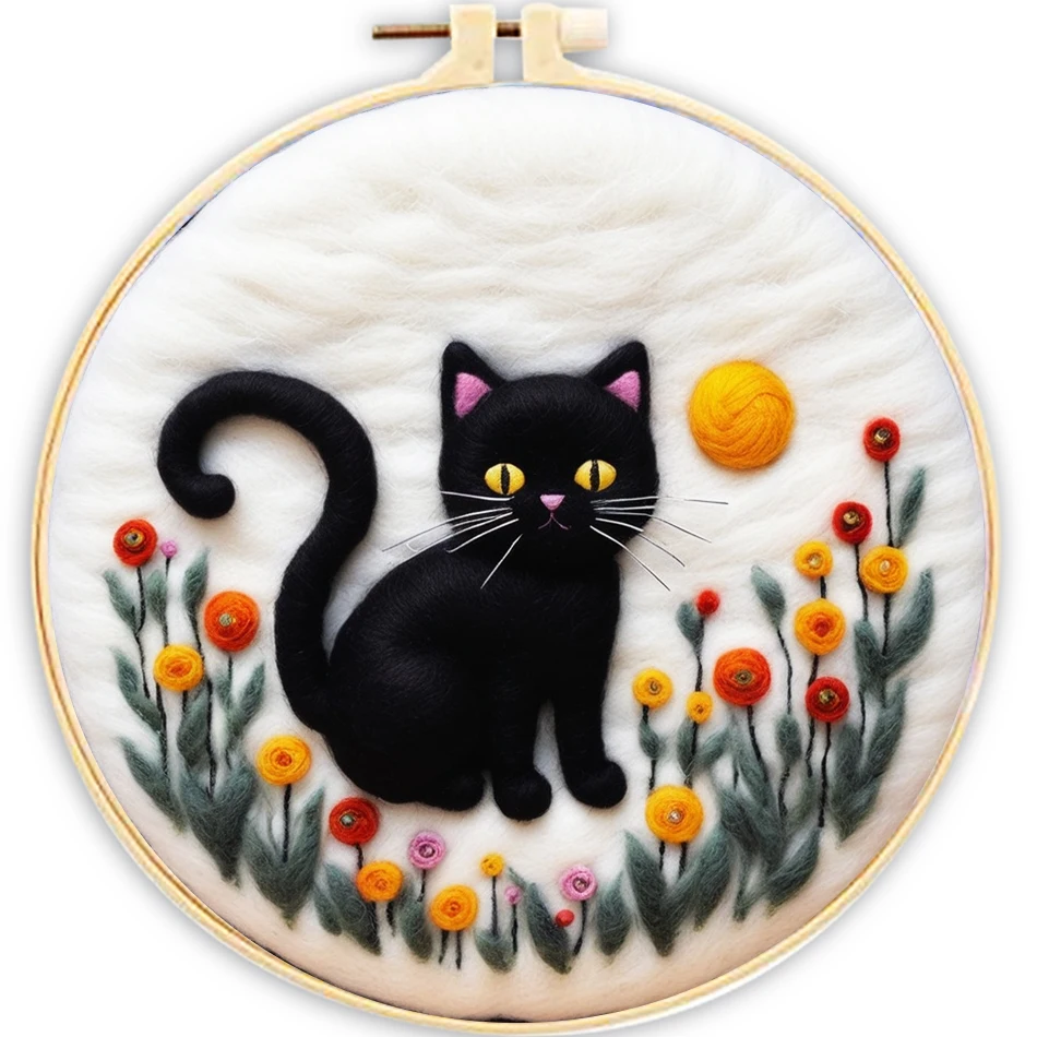 Kit De Fieltro Con Aguja Para Principiantes – Marco Decorativo De Cabeza De Gato, Manualidad De Lana, Incluye Video Tutorial