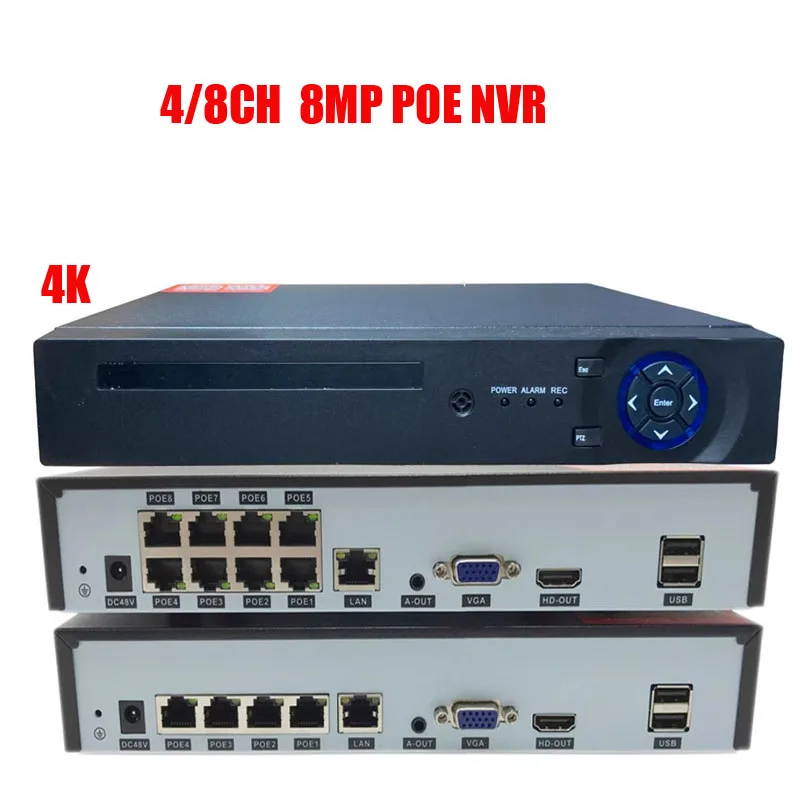 Caméra IP PoE NVR 4ch 8CH 5MP, prise en charge de l'alimentation PoE 48V, ONVIF autonome pour la sécurité HD CCTV, sortie HDMI