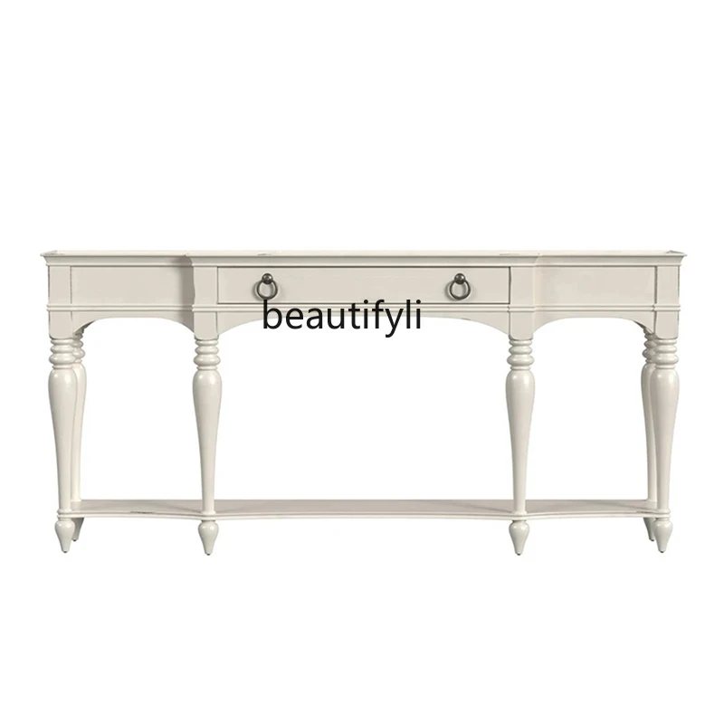 

solid wood retro white entrance table living room decorative cabinet simple European partition entrance table long table