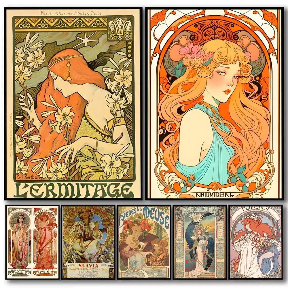 

Artwork Alphose Mucha Painting Calligraphy High-Quality Cotton Canvas Poster Wall Art for Living Room Modern Coffee House Decor