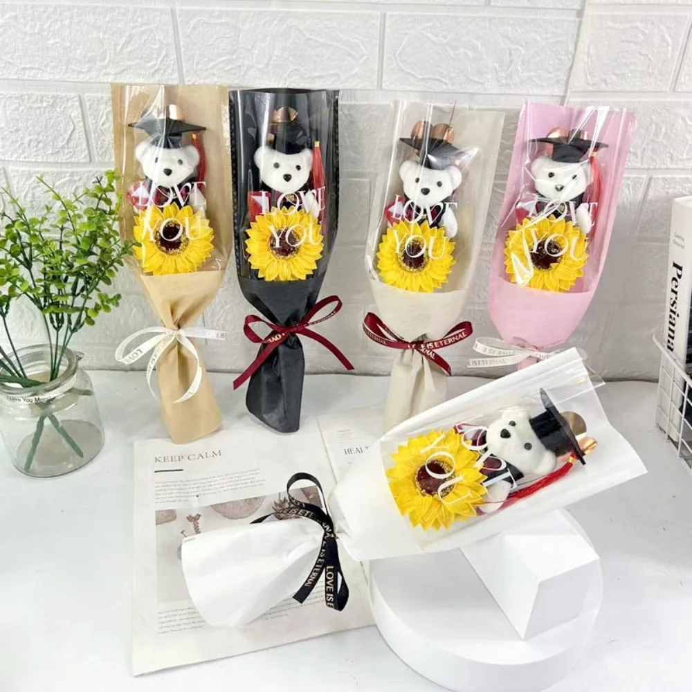 New Maester Bear Bear Bouquet 36cm Bouquet Decoration Cartoon Lovely Bear Sunflower Plush Toy Bear Graduation Gift
