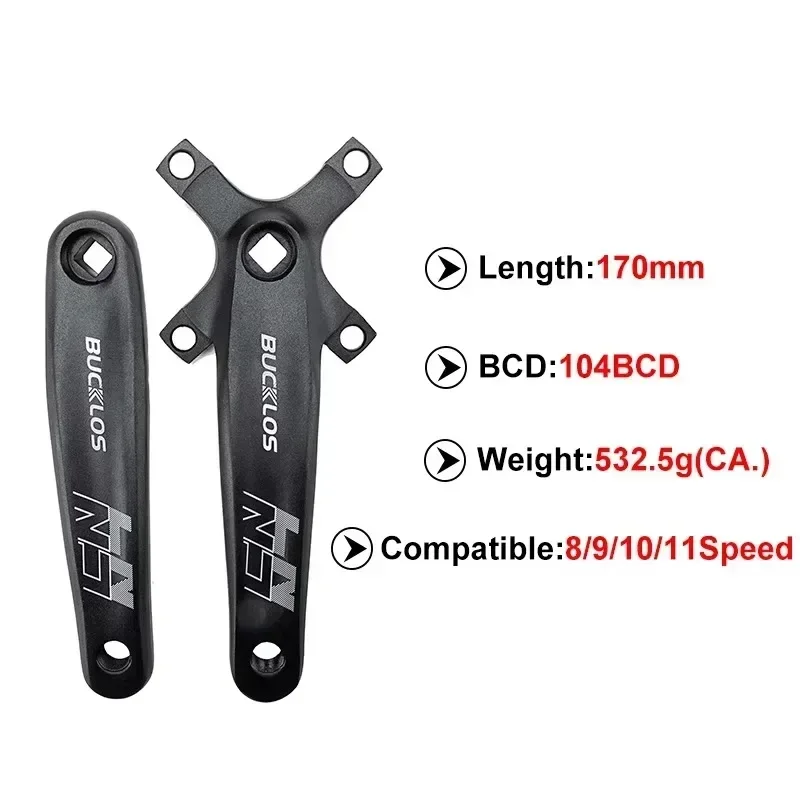 BUCKLOS Mountain Bike Square Connecting Rods Crankset 104BCS Cycling Crank Set 10S Double Sprocket MTB Bicycle Crank Chainring