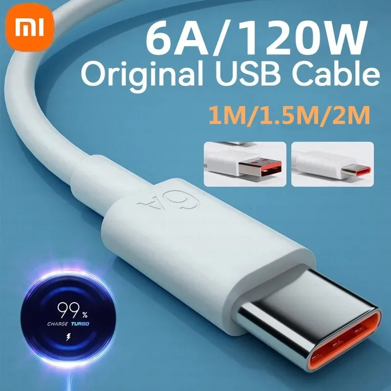Original 120W 6A USB Super Fast Charger For Xiaomi Mi 12 11 Type C Cable 90 Degree For POCO X5 Pro Redmi Note 8 9 10 11 Charging